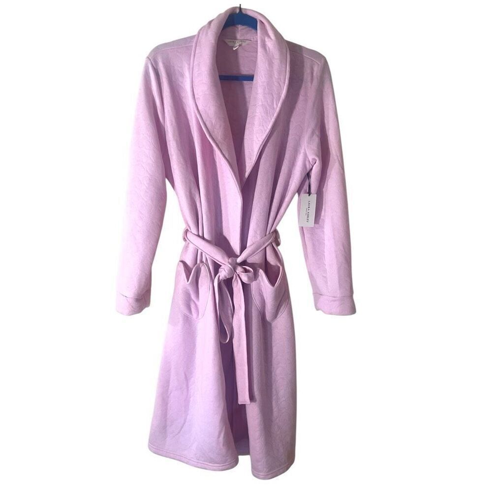 Laura Ashley Heart Embossed Heat Shape Pockets Pink Love Girly Robe Sz M Valenti